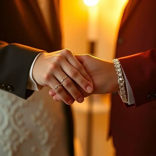 Gros plan sur les mains d'un couple marié échangeant des alliances, symbolisant leur engagement éternel, photographie par Studio Lumière Dorée.