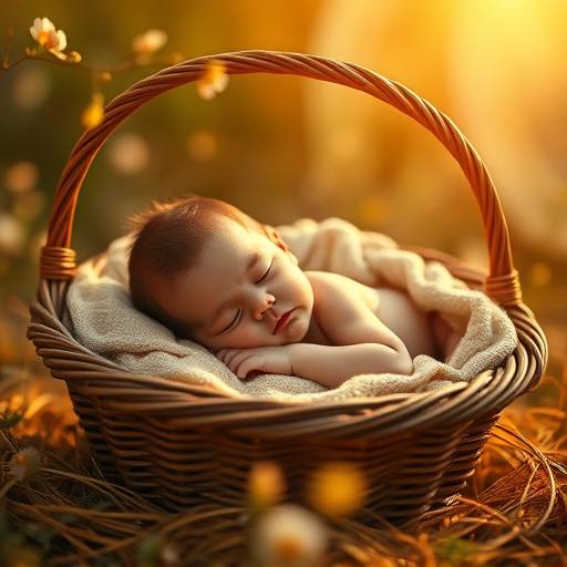 Photo d'un bébé dormant paisiblement dans un panier, une spécialité du Studio Lumière Dorée