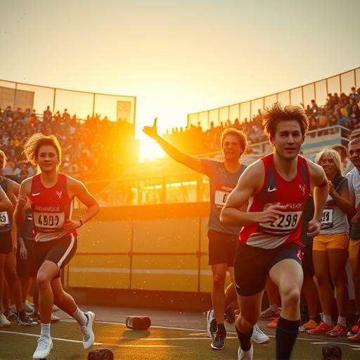 Photo d'un événement sportif avec des athlètes en action et un public enthousiaste, couvert par Studio Lumière Dorée à Lyon.