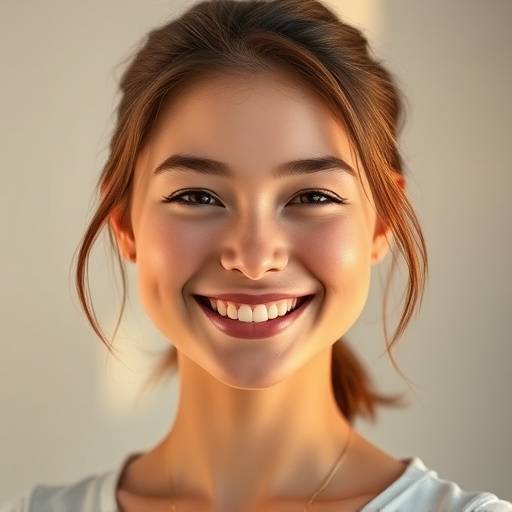Portrait en studio d'une jeune femme souriante, par Studio Lumière Dorée