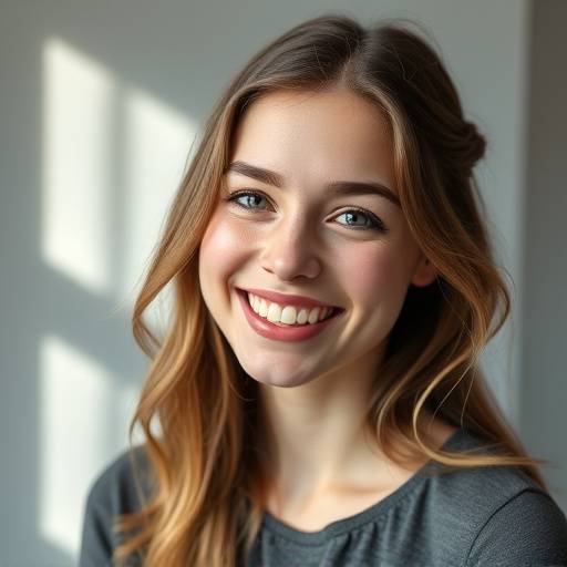 Portrait en studio d'une jeune femme souriante, réalisé par Isabelle Dubois